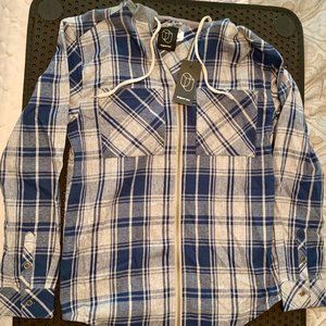 100% Cotton XS Men's Hoodie Gray/Blue Plaid NWT